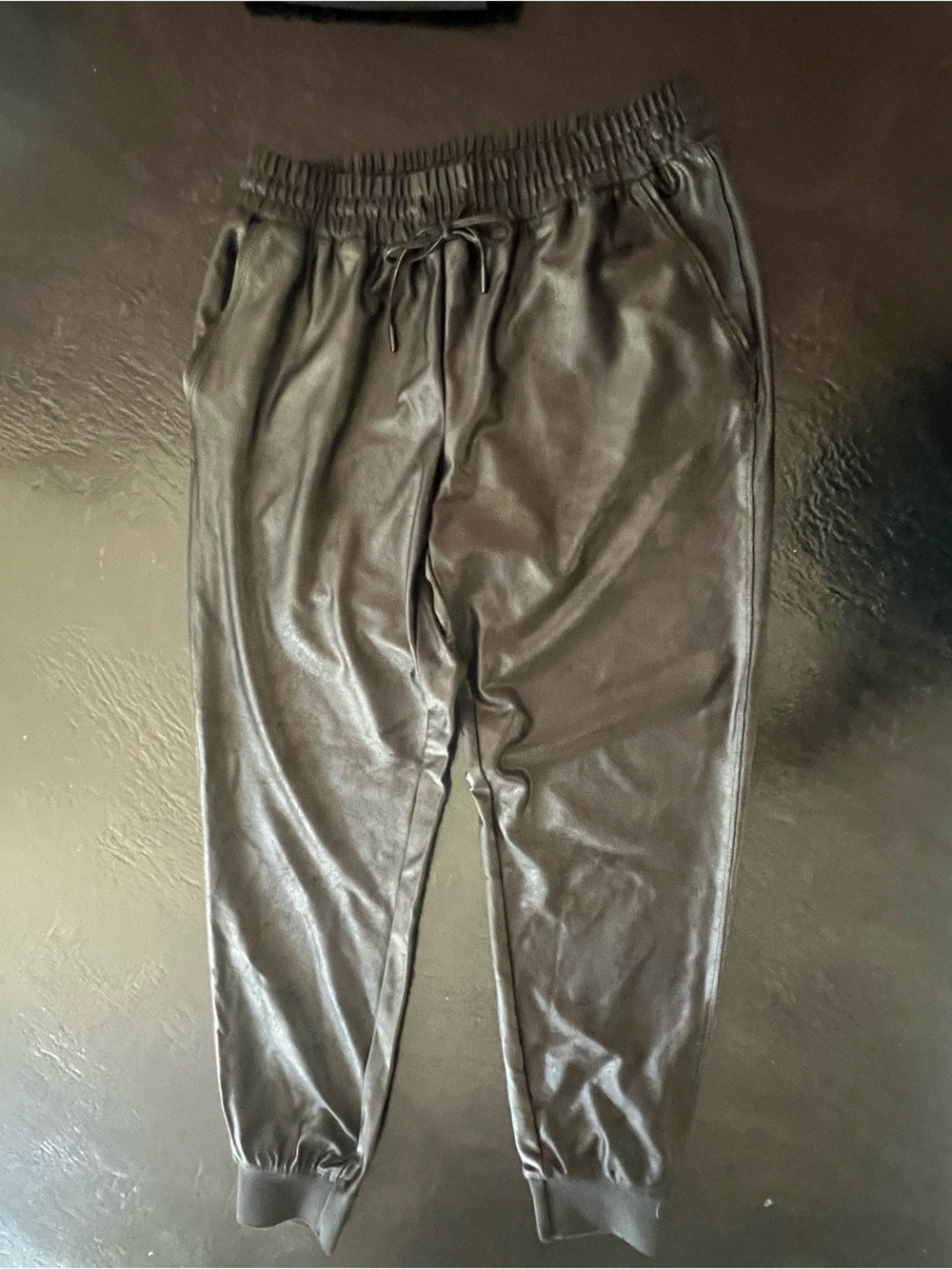 Women's Black Faux Leather Jogger Pants - Classic Casual Style